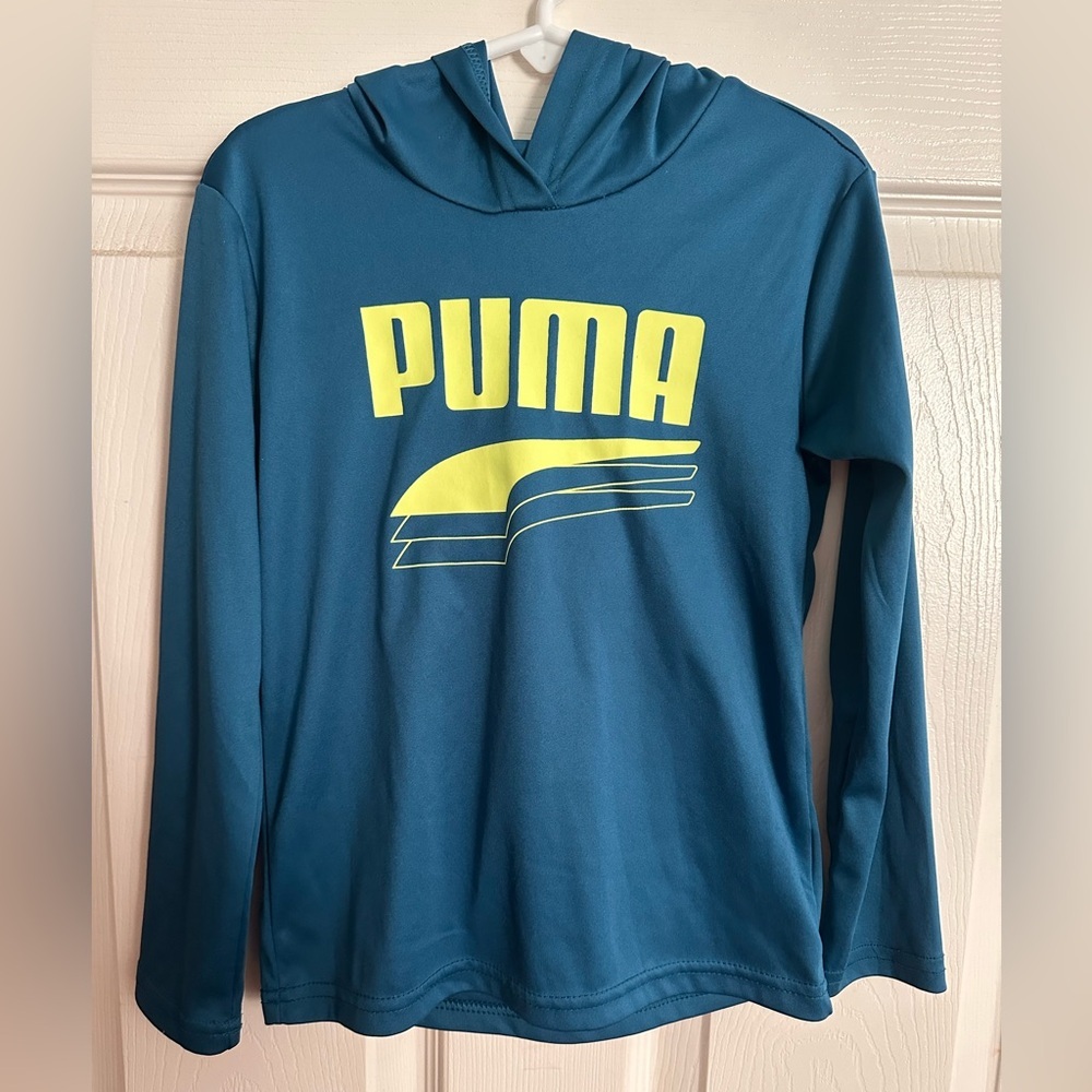 PUMA Teal Hoodie with Yellow Logo